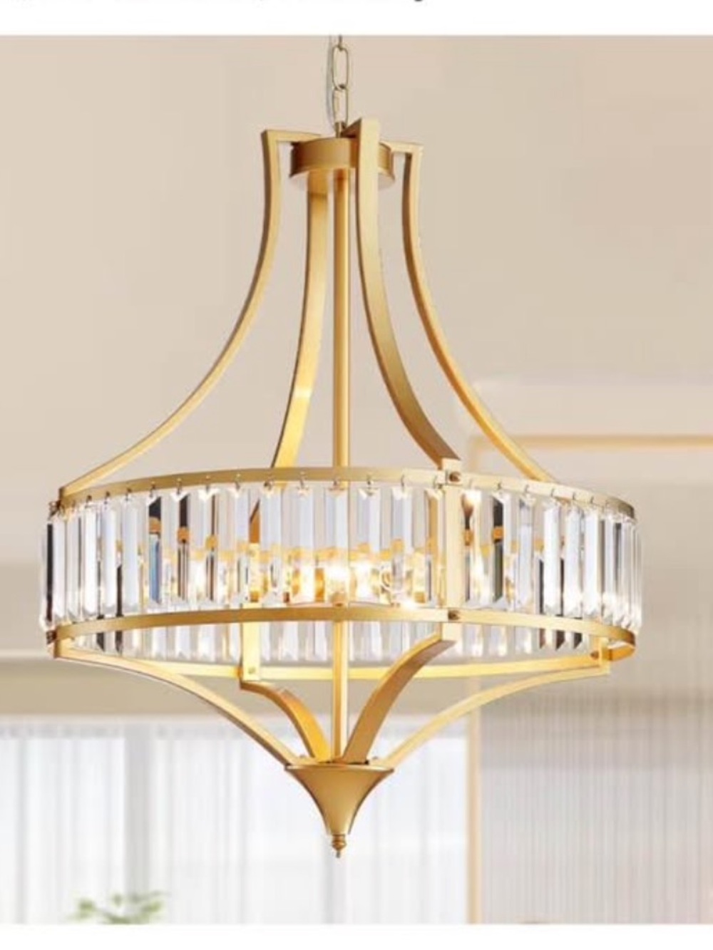 NIB Gold Crystal Drum Chandelier